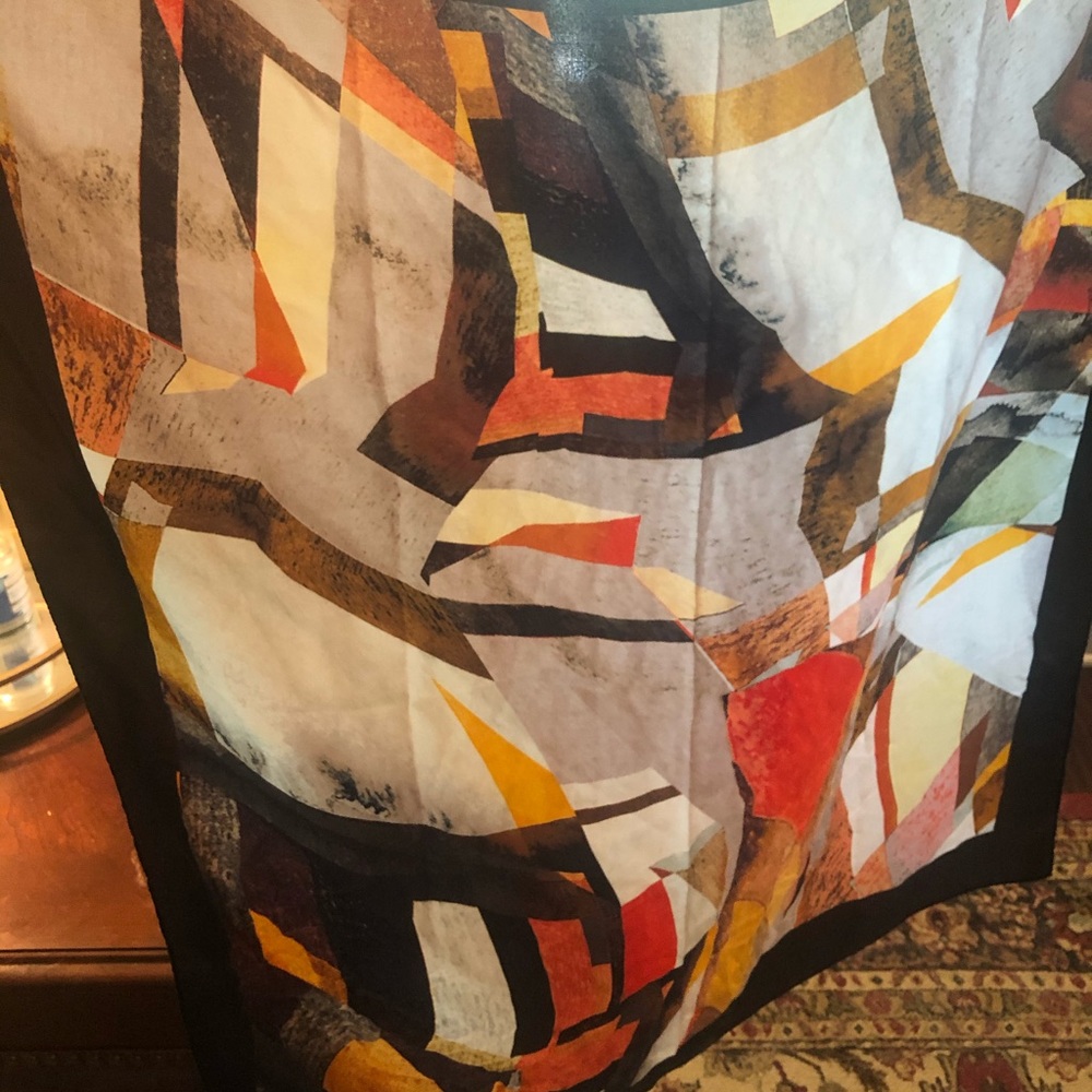 Modern Black and Orange Silk Scarf